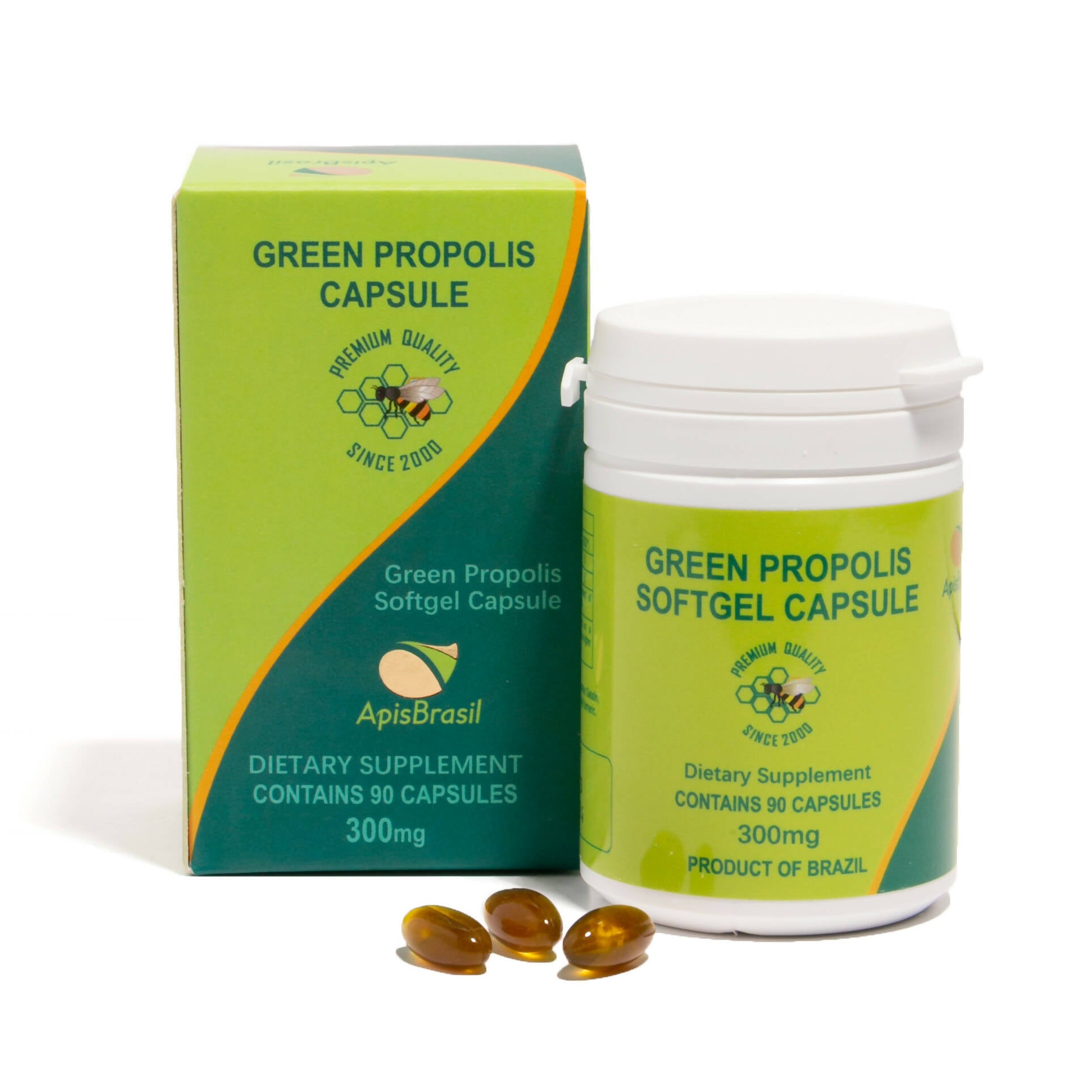 ApisBrasil - Brazilian Green Propolis Extract 900mg/Daily Per 3 Softgels Capsules- Natural Immune Support - Antioxidant - Premium Quality - Gluten Free - 90 Count (Pack of 1)
