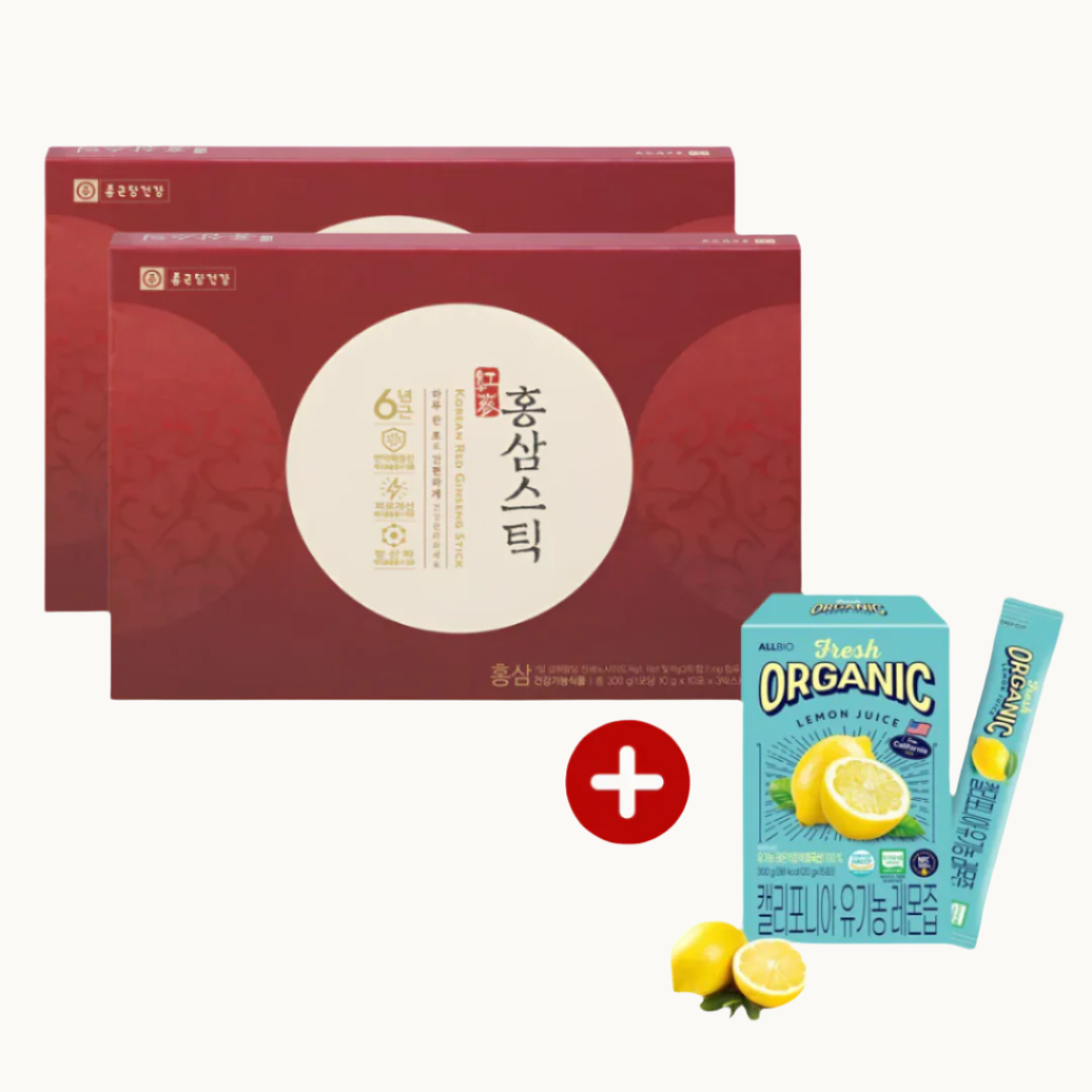 [Chong Kun Dang Health] Korean Red Ginseng Stick Double Set + [ALLBIO] California Organic NFC Lemon Juice 1Box