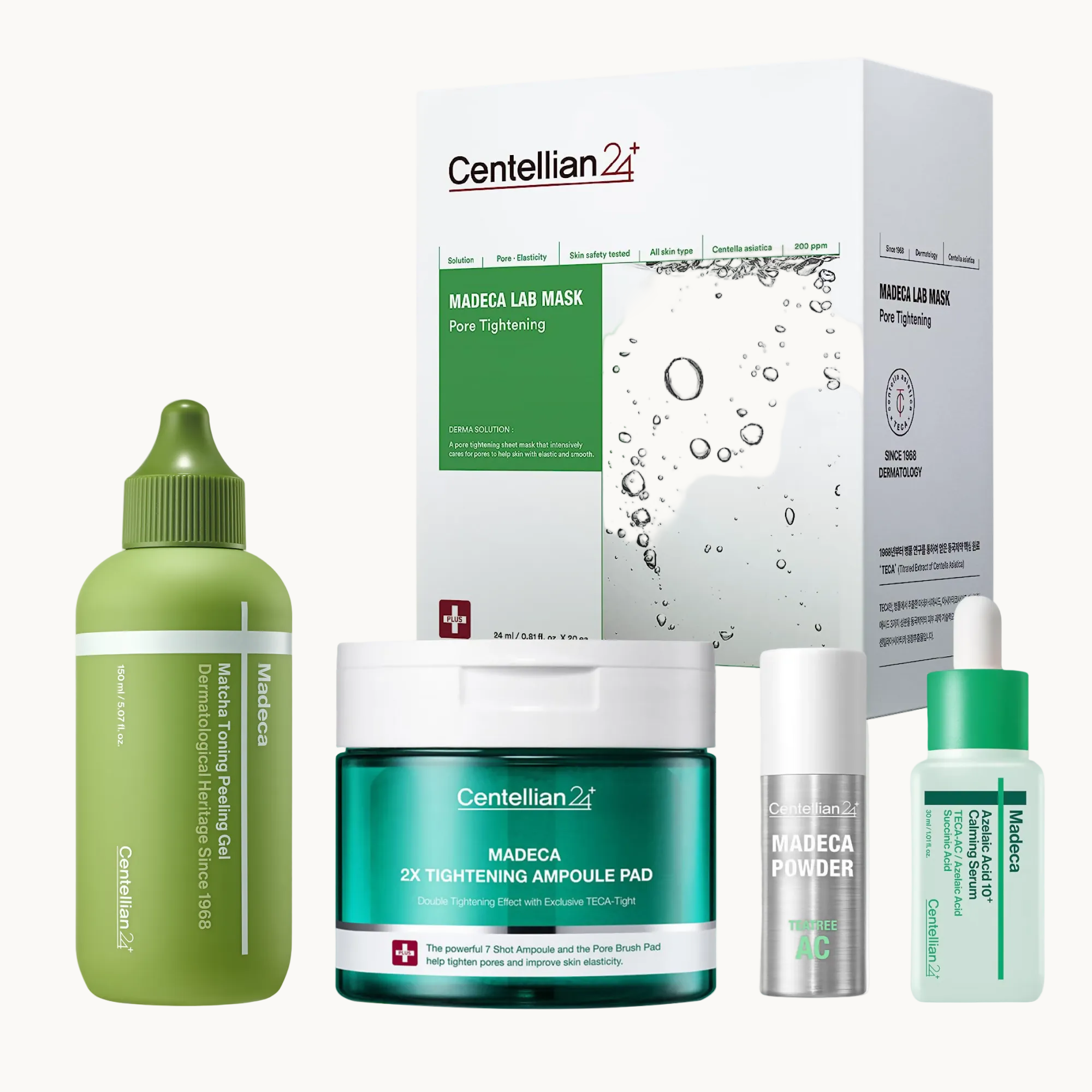 [Centellian24] Pore & Sebum Intensive Care Set (Pore Tightening Mask + Matcha Peeling Gel + Double Tightening Ampoule Pad + Madeca Powder Tea Tree + Azelaic Serum)
