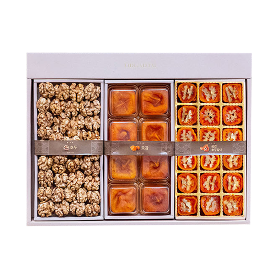 [2025 고국배송] Rolled Dried Persimmon with Walnut Gift Set ([올가담] 호두, 곶감, 곶감말이 세트(중))