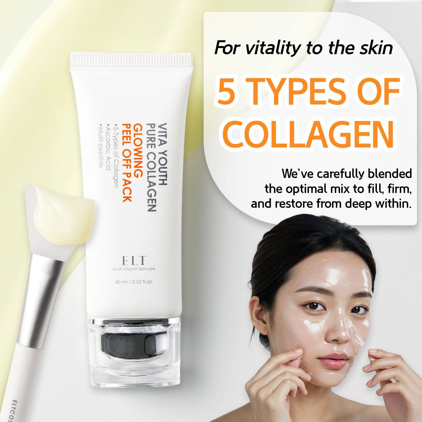 ELT Vita-Youth Pure Collagen Glowing Peel Off Pack (60 ml/2.02 fl.oz) with Silicone Brush