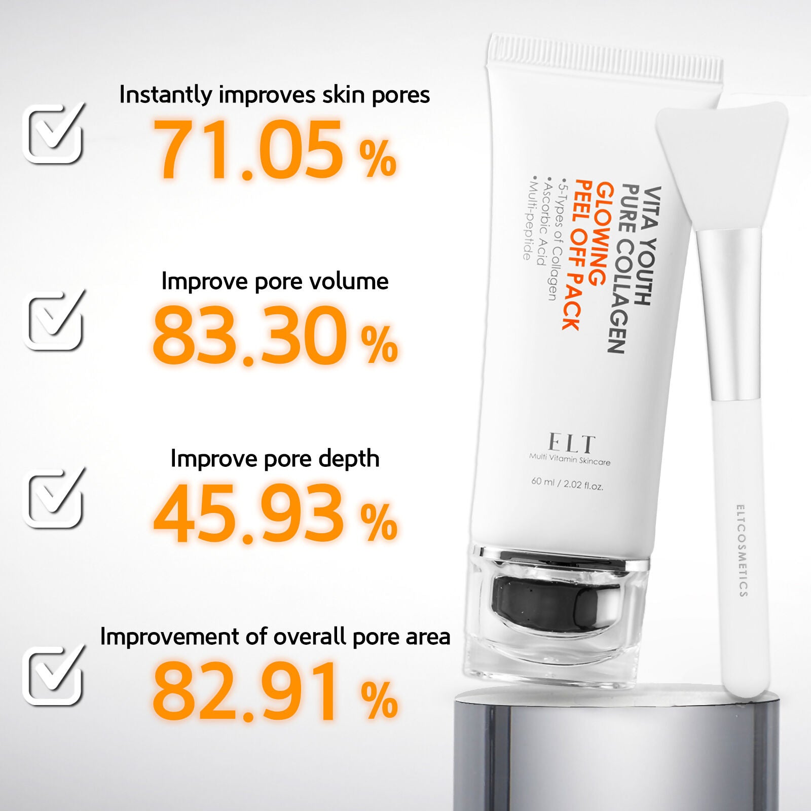 ELT Vita-Youth Pure Collagen Glowing Peel Off Pack (60 ml/2.02 fl.oz) with Silicone Brush