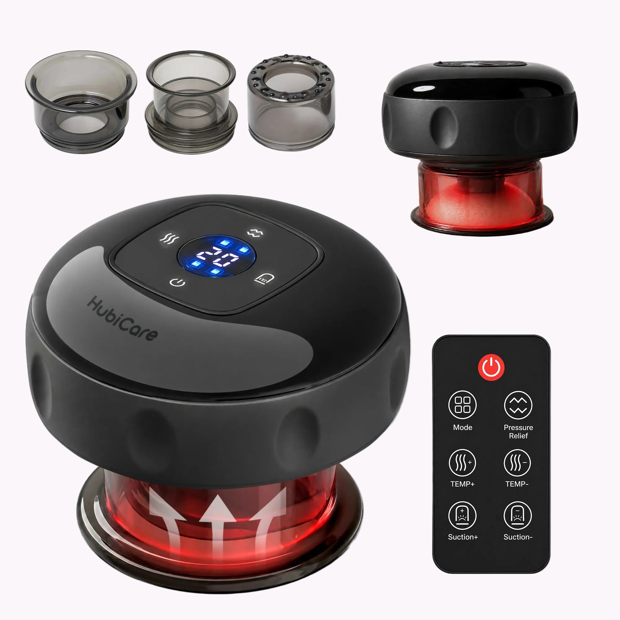 [HuBDIC] HubiCare HCM-10 Smart Heated Cupping Massager with Red Light, 12-Level Suction, Remote Control & Gua Sha Cup