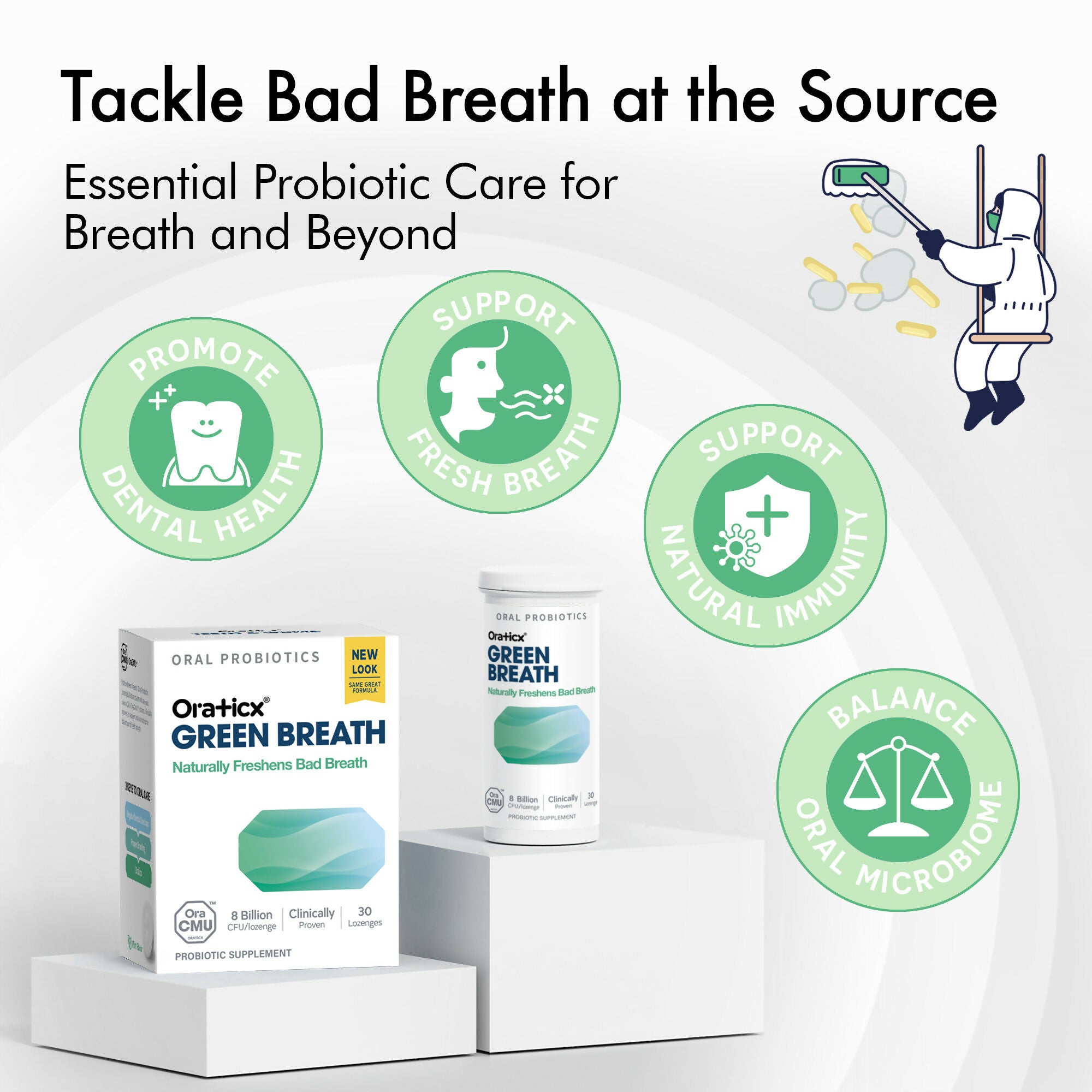 E. [OraTicx Oral Probiotics 6-Pack] Green Breath 3 + Teeth & Gums 3