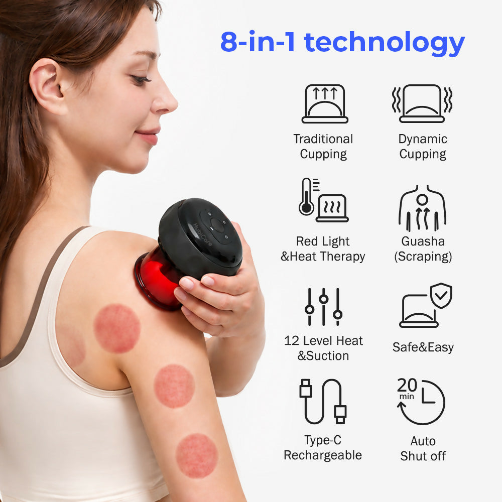 [HuBDIC] HubiCare HCM-10 Smart Heated Cupping Massager with Red Light, 12-Level Suction, Remote Control & Gua Sha Cup