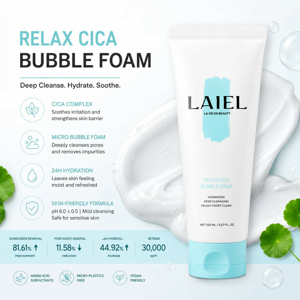 [LAIEL] Relax Cica Bubble Foam - Gentle Facial Cleanser (150ml)