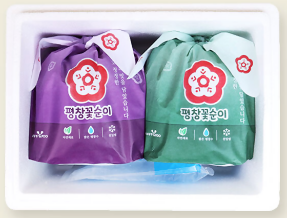 A. Pyeongchang Kkotsooni Highland Napa Cabbage Kimchi 5kg + Pumpkin Mustard Leaf Kimchi 3kg Set