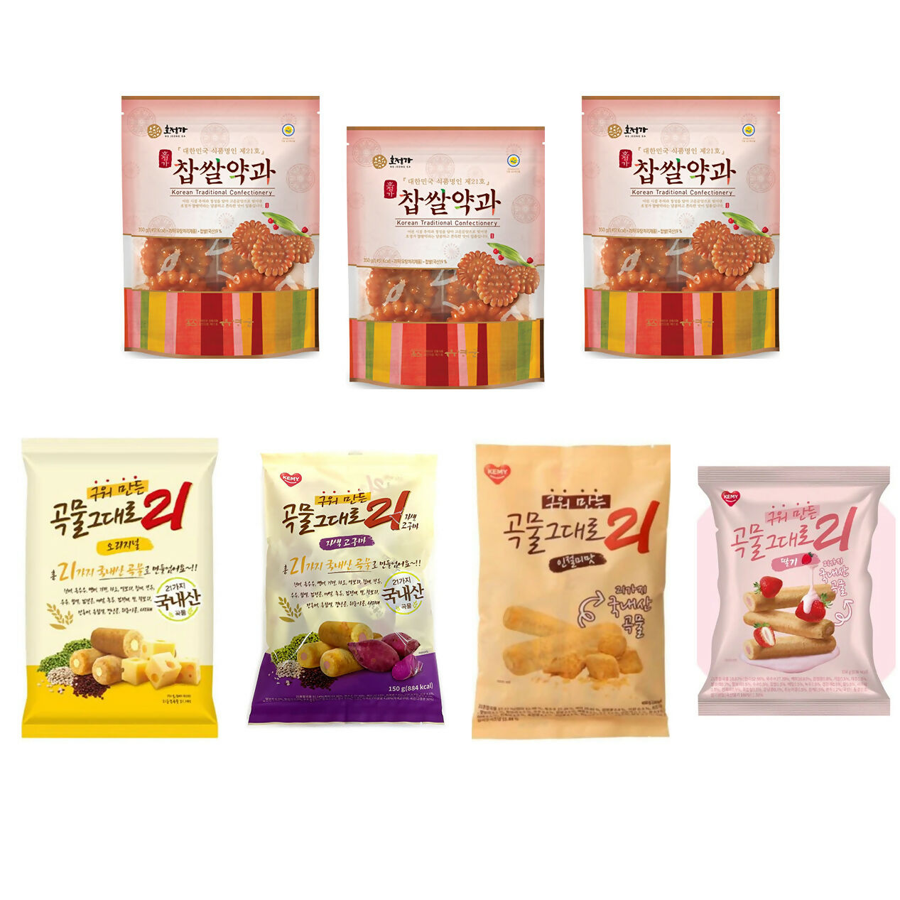 D. Hojungga Yakgwa 350g *3 packs + Baked Crispy Roll 21 *4 Flavor