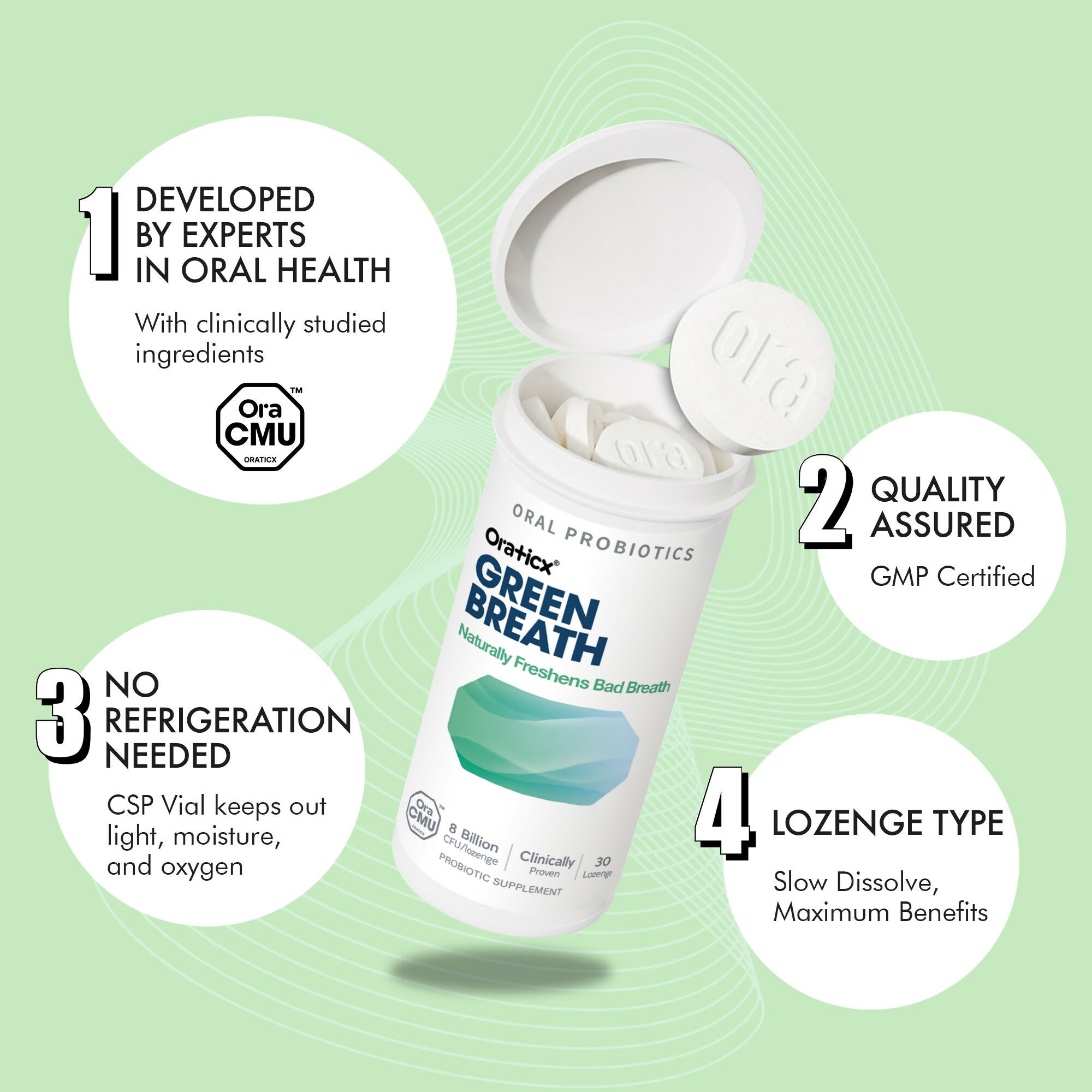 E. [OraTicx Oral Probiotics 6-Pack] Green Breath 3 + Teeth & Gums 3