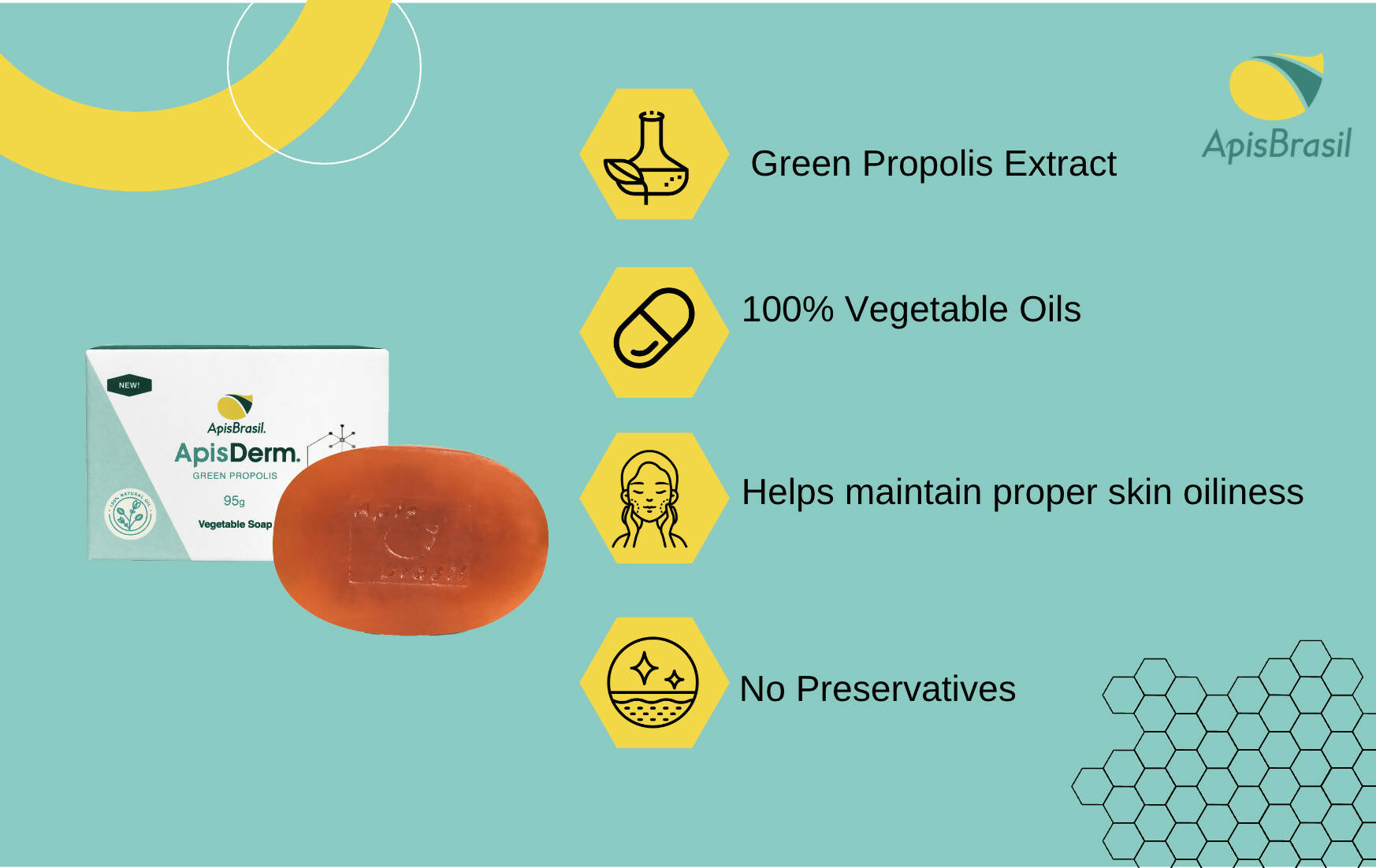 ApisBrasil - Brazilian Green Propolis 100% Natural Soap, Vegan Soap, For Face & Body (Pack of 1)
