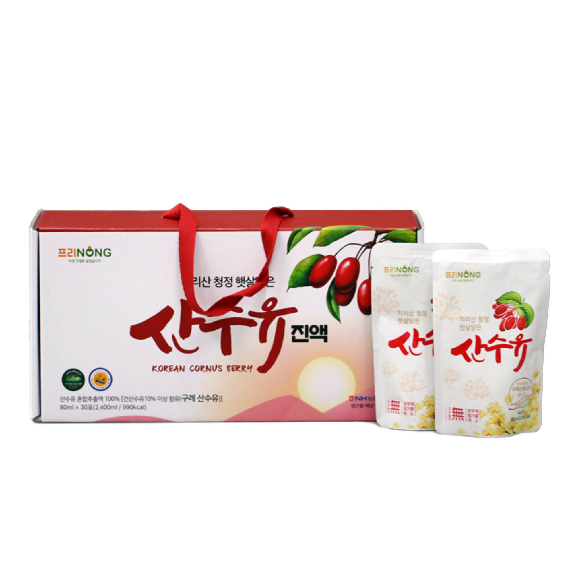 Freenong Natural Dried Cornelian Cherry Extract Liquid - 지리산 산수유 마을 프리농 산수유즙 선물세트 (30포)