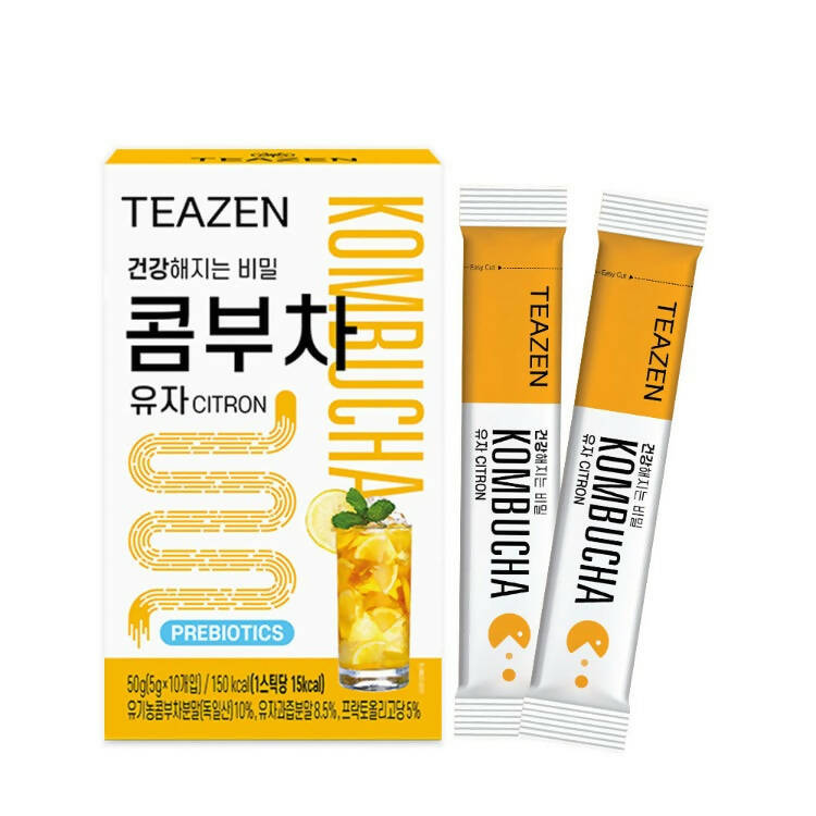 TEAZEN Kombucha Powder Tea Sticks 3 Boxes per Order *Includes FREE Bottle* 티젠 콤부차 유자 스틱형 3box (전용 보틀 증정)