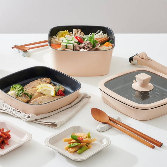 [SPRING SALE] BOOHGLE SQUARE POT 6PC SET BEIGE / BLACK