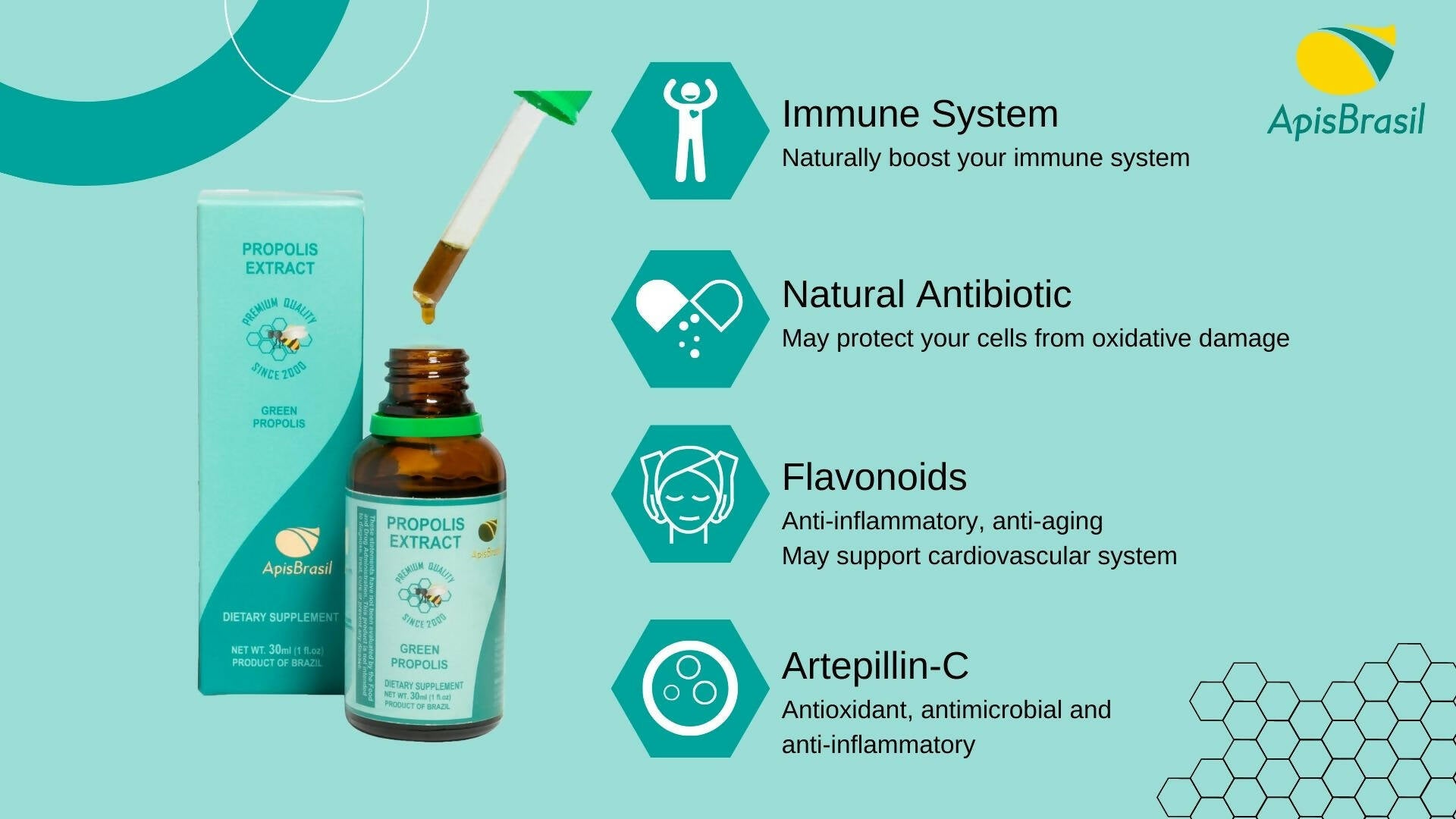 ApisBrasil - Brazilian Green Propolis Liquid Extract (30ml) - Natural Immune Support - Antioxidant - Rich in Flavonoids & Artepillin C - Premium Quality - (Pack of 1)