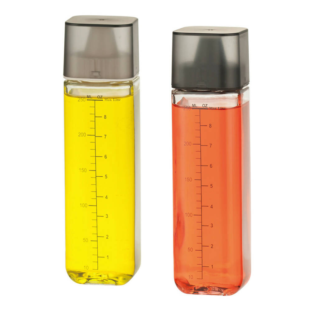 SINO GLASS 2-Pack SQUARE Oil & Vinegar Glass Dispenser Bottles with Leak Proof Silicone Caps 시노글라스 사각 실리콘 오일병 2P (블랙, 화이트)